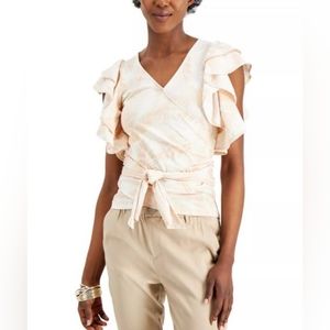 INC by Macy's | Summer Palm Flutter-Sleeve Wrap Top